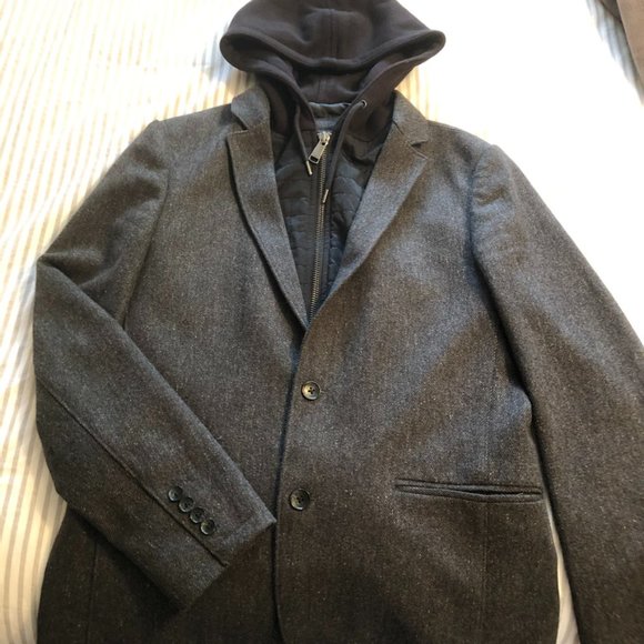 Calvin Klein Other - Calvin Klein Charcoal Wool Layered Hoodie Car Coat Overcoat Zip Closure